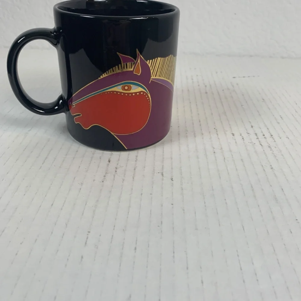 Laurel Burch Moroccan Horse Heads Coffee Mug Black Purple Red Gold Vintage Japan
